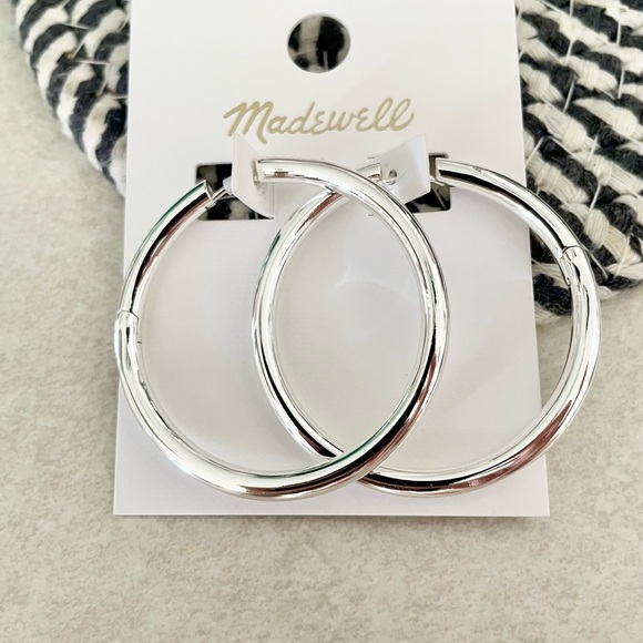 Madewell Jewelry - Madewell Shiny Silver Medium Hoop Earrings
